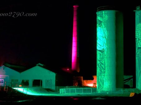 PORTLAND SILOS lit up for Lithglow - Photo by Lithgow2790.com