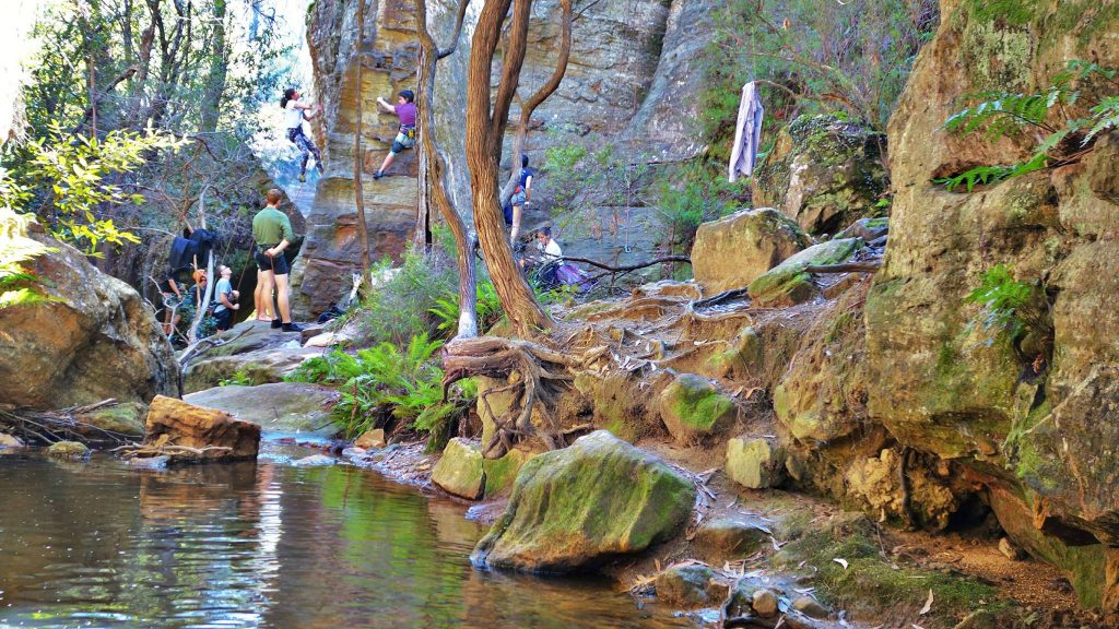 ROCK CLIMBERS from UNSW at Clarence Waterfalls just below the bottom dam - A labyrinth of paths to explore the waterway flora and fauna - Photo by Lithgow2790.com